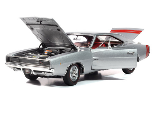 1968 Dodge Charger R/T "Muscle Car & Corvette Nationals" (MCACN) Silver Metallic with Red Interior "American Muscle" Series 1/18 Diecast Model Car by Auto World 1968 Dodge Charger R/T "Muscle Car & Corvette Nationals" (MCACN) Silver Metallic with Red Interior "American Muscle" Series 1/18 Diecast Model Car by Auto World