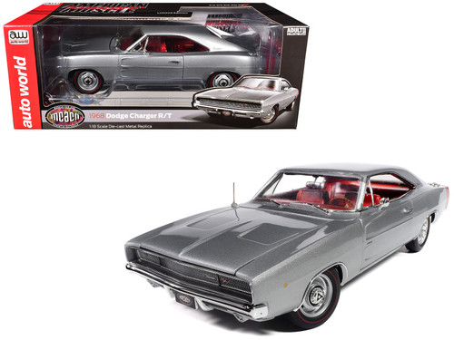 1968 Dodge Charger R/T "Muscle Car & Corvette Nationals" (MCACN) Silver Metallic with Red Interior "American Muscle" Series 1/18 Diecast Model Car by Auto World 1968 Dodge Charger R/T "Muscle Car & Corvette Nationals" (MCACN) Silver Metallic with Red Interior "American Muscle" Series 1/18 Diecast Model Car by Auto World