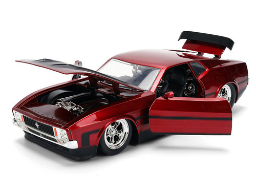 1973 Ford Mustang Mach 1 Red Metallic with Matt Black Hood and Black Stripes "Bigtime Muscle" Series 1/24 Diecast Model Car by Jada 1973 Ford Mustang Mach 1 Red Metallic with Matt Black Hood and Black Stripes "Bigtime Muscle" Series 1/24 Diecast Model Car by Jada