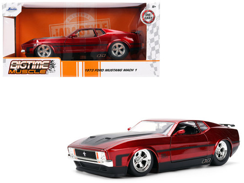 1973 Ford Mustang Mach 1 Red Metallic with Matt Black Hood and Black Stripes "Bigtime Muscle" Series 1/24 Diecast Model Car by Jada 1973 Ford Mustang Mach 1 Red Metallic with Matt Black Hood and Black Stripes "Bigtime Muscle" Series 1/24 Diecast Model Car by Jada