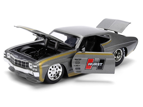 1971 Chevrolet Chevelle SS "Hurst" Gray Metallic with Gold Stripes "Bigtime Muscle" Series 1/24 Diecast Model Car by Jada 1971 Chevrolet Chevelle SS "Hurst" Gray Metallic with Gold Stripes "Bigtime Muscle" Series 1/24 Diecast Model Car by Jada