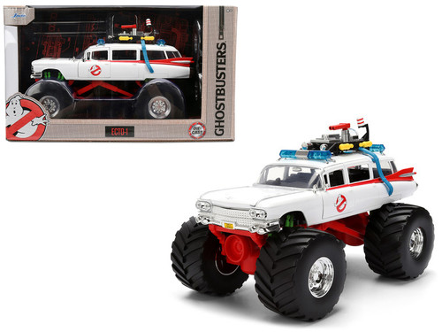 1959 Cadillac Ambulance Ecto-1 "Ghostbusters" (1984) Movie Monster Truck Version "Hollywood Rides" Series 1/24 Diecast Model Car by Jada 1959 Cadillac Ambulance Ecto-1 "Ghostbusters" (1984) Movie Monster Truck Version "Hollywood Rides" Series 1/24 Diecast Model Car by Jada