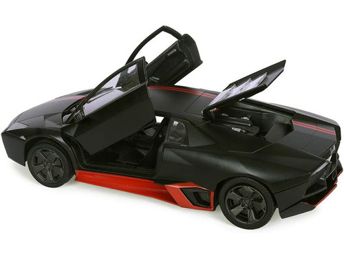 Lamborghini Reventon Matt Black with Red Stripes "Satin Paint" Series 1/24 Diecast Model Car by Motormax Lamborghini Reventon Matt Black with Red Stripes "Satin Paint" Series 1/24 Diecast Model Car by Motormax