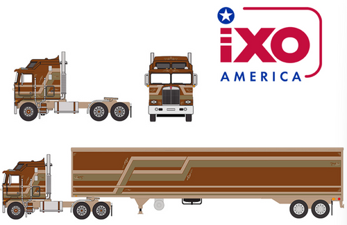 1/64 Ixo 1976 Kenworth K100 Aerodyne Semi Truck with Modern Trailker (Brown) Diecast Model 1/64 Ixo 1976 Kenworth K100 Aerodyne Semi Truck with Modern Trailker (Brown) Diecast Model