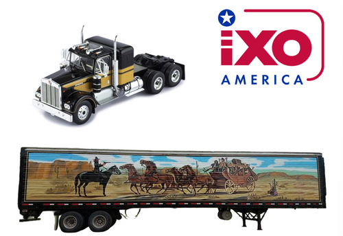 1/64 Ixo 1976 Kenworth W900 Semi Truck with Trailer (Black with Graphics) Diecast Model 1/64 Ixo 1976 Kenworth W900 Semi Truck with Trailer (Black with Graphics) Diecast Model