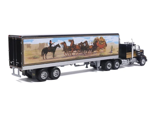 1/64 Ixo 1976 Kenworth W900 Semi Truck with Trailer (Black with Graphics) Diecast Model