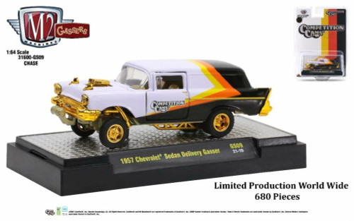 CHASE CAR 1/64 M2 Machines 1957 Chevrolet Sedan Delivery Gasser "Competition Cams" (White & Black with Yellow & Orange Stripes) Limited Edition Diecast Car Model CHASE CAR 1/64 M2 Machines 1957 Chevrolet Sedan Delivery Gasser "Competition Cams" (White & Black with Yellow & Orange Stripes) Limited Edition Diecast Car Model