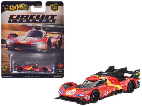 Ferrari 499P #51 Red with Yellow Stripes "Circuit Legends" Series Diecast Model Car by Hot Wheels Ferrari 499P #51 Red with Yellow Stripes "Circuit Legends" Series Diecast Model Car by Hot Wheels