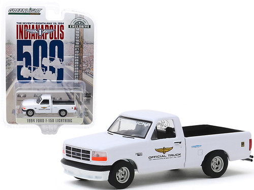 1994 Ford F-150 Lightning Pickup Truck White "78th Annual Indianapolis 500 Mile Race" Official Truck "Hobby Exclusive" 1/64 Diecast Model Car by Greenlight