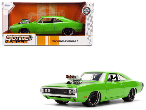 1970 Dodge Charger R/T Bright Green with Black Tail Stripe "Bigtime Muscle" Series 1/24 Diecast Model Car by Jada 1970 Dodge Charger R/T Bright Green with Black Tail Stripe "Bigtime Muscle" Series 1/24 Diecast Model Car by Jada