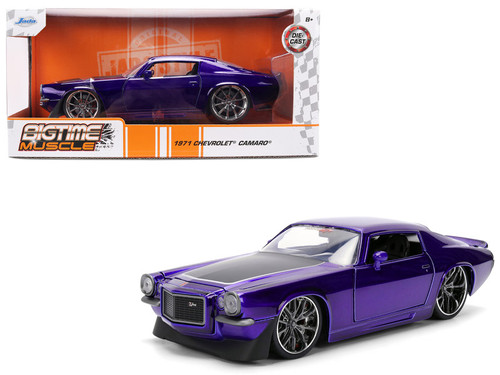 1971 Chevrolet Camaro Z/28 Purple Metallic with Black Hood "Bigtime Muscle" Series 1/24 Diecast Model Car by Jada 1971 Chevrolet Camaro Z/28 Purple Metallic with Black Hood "Bigtime Muscle" Series 1/24 Diecast Model Car by Jada