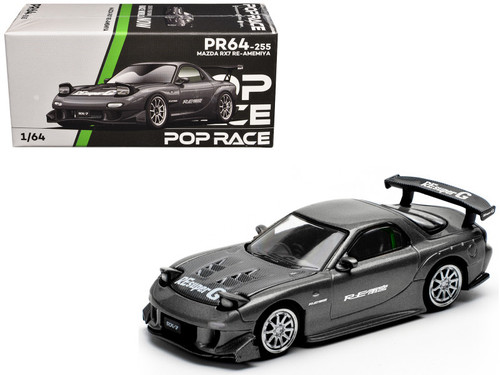 Mazda RX7 (FD) "RE Amemiya" Widebody RHD (Right Hand Drive) Gunmetal Gray Metallic with Carbon Hood 1/64 Diecast Model Car by Pop Race Mazda RX7 (FD) "RE Amemiya" Widebody RHD (Right Hand Drive) Gunmetal Gray Metallic with Carbon Hood 1/64 Diecast Model Car by Pop Race