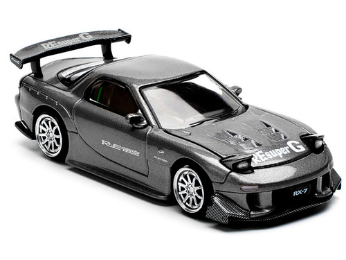 Mazda RX7 (FD) "RE Amemiya" Widebody RHD (Right Hand Drive) Gunmetal Gray Metallic with Carbon Hood 1/64 Diecast Model Car by Pop Race Mazda RX7 (FD) "RE Amemiya" Widebody RHD (Right Hand Drive) Gunmetal Gray Metallic with Carbon Hood 1/64 Diecast Model Car by Pop Race