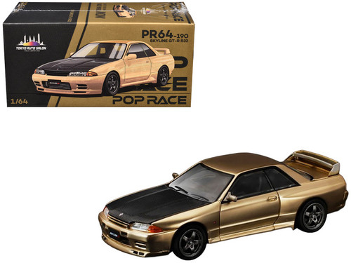 Skyline GT-R R32 RHD (Right Hand Drive) Chrome Gold with Carbon Hood "Tokyo Auto Salon 2025" 1/64 Diecast Model Car by Pop Race Skyline GT-R R32 RHD (Right Hand Drive) Chrome Gold with Carbon Hood "Tokyo Auto Salon 2025" 1/64 Diecast Model Car by Pop Race