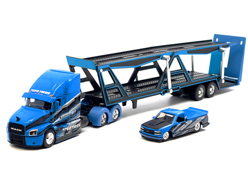 Mack Anthem Open Car Hauler Black with Red and White Stripes