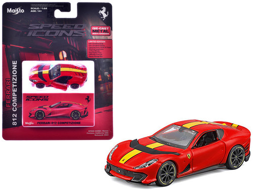 1/64 Maisto Speed Icons Ferrari 812 Competizione (Red with Yellow Stripe) Diecast Car Model