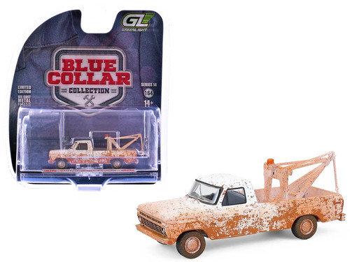 1973 Ford F-100 Tow Truck White (Weathered) "Blue Collar Collection" Series 14 1/64 Diecast Model Car by Greenlight 1973 Ford F-100 Tow Truck White (Weathered) "Blue Collar Collection" Series 14 1/64 Diecast Model Car by Greenlight