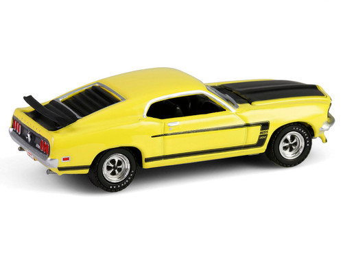 1969 Ford Mustang Boss 302 Bright Yellow with Black Hood and Stripes "Barrett-Jackson" Series 15 1/64 Diecast Model Car by Greenlight 1969 Ford Mustang Boss 302 Bright Yellow with Black Hood and Stripes "Barrett-Jackson" Series 15 1/64 Diecast Model Car by Greenlight