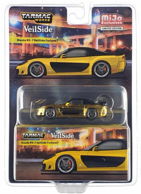 CHASE CAR 1/64 Tarmac Works Mazda RX-7 VeilSide Fortune7 (Chrome Gold) Diecast Car Model CHASE CAR 1/64 Tarmac Works Mazda RX-7 VeilSide Fortune7 (Chrome Gold) Diecast Car Model