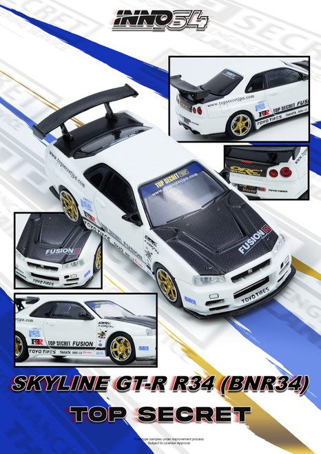 1/64 Inno Nissan Skyline GT-R GTR R34 Top Secret Fusion R (White) Car Model 1/64 Inno Nissan Skyline GT-R GTR R34 Top Secret Fusion R (White) Car Model