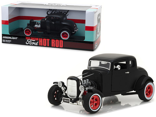 1932 Ford Custom Hot Rod Matt Black 1/18 Diecast Car Model by