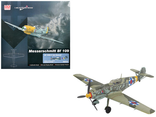 Messerschmitt Bf 109E-3 Fighter Aircraft "White 2 Jan Reznak 13.(slow)/JG 52 Kraznodar USSR" (1943) German Luftwaffe "Air Power Series" 1/48 Diecast Model by Hobby Master Messerschmitt Bf 109E-3 Fighter Aircraft "White 2 Jan Reznak 13.(slow)/JG 52 Kraznodar USSR" (1943) German Luftwaffe "Air Power Series" 1/48 Diecast Model by Hobby Master