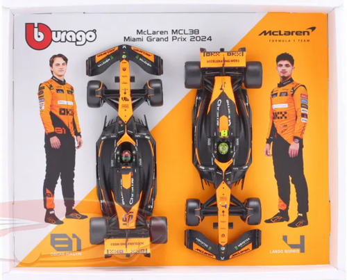 1/43 BBurago 2023 Formula 1 2-Car Set Norris #4 & Piastri #81 McLaren MCL38 Miami GP Car Models