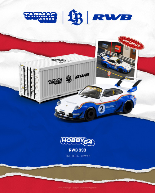 1/64 Tarmac Works Porsche 911 RWB 993 Liberty Walk #2 with Container & Decal Diecast Car Model 1/64 Tarmac Works Porsche 911 RWB 993 Liberty Walk #2 with Container & Decal Diecast Car Model