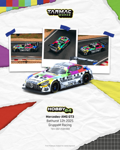 1/64 Tarmac Works 2025 Mercedes-AMG GT3 Bathurst 12h GruppeM Racing Maro Engel, Mikaël Grenier, Maxime Martin Diecast Car Model 1/64 Tarmac Works 2025 Mercedes-AMG GT3 Bathurst 12h GruppeM Racing Maro Engel, Mikaël Grenier, Maxime Martin Diecast Car Model