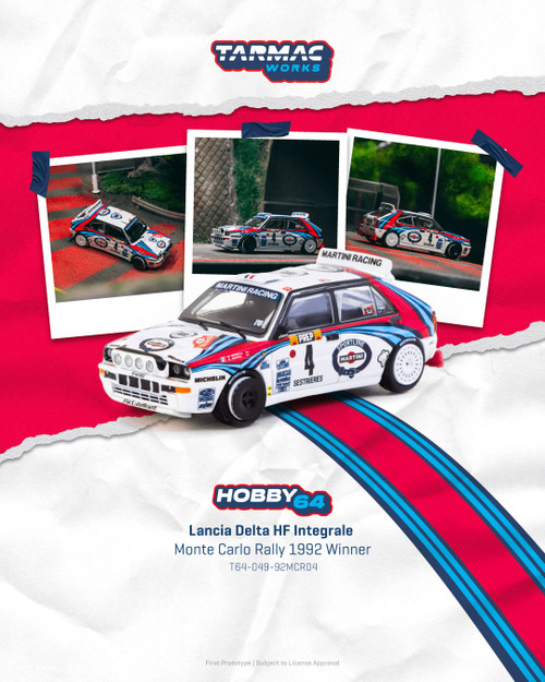 1/64 Tarmac Works 1992 Lancia Delta HF Integrale Monte Carlo Rally Winner Didier Auriol, Bernard Occelli Diecast Car Model 1/64 Tarmac Works 1992 Lancia Delta HF Integrale Monte Carlo Rally Winner Didier Auriol, Bernard Occelli Diecast Car Model