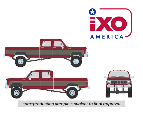 1/64 Ixo 1977 GMC Sierra Grande K2500 Crew Cab Wideside (Dark Red Metallic & Silver Special Two-Tone )Lifted Diecast Car Model 1/64 Ixo 1977 GMC Sierra Grande K2500 Crew Cab Wideside (Dark Red Metallic & Silver Special Two-Tone )Lifted Diecast Car Model