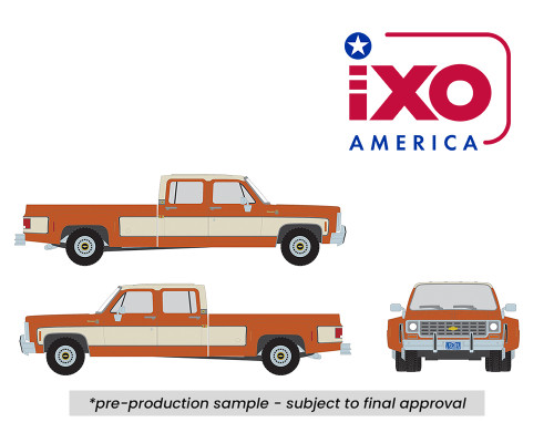 1/64 Ixo 1975 Chevrolet K30 Crew Dab Dually (Grecian Bronze & Santa Fe Tan Deluxe Two-Tone Diecast Car Model 1/64 Ixo 1975 Chevrolet K30 Crew Dab Dually (Grecian Bronze & Santa Fe Tan Deluxe Two-Tone Diecast Car Model
