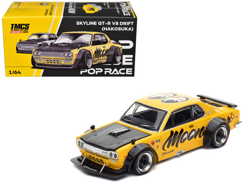 Skyline GT-R V8 Drift "Hakosuka" RHD (Right Hand Drive) "Mooneyes" Yellow with Carbon Hood "The Model Car Show Singapore 2025" 1/64 Diecast Model Car by Pop Race Skyline GT-R V8 Drift "Hakosuka" RHD (Right Hand Drive) "Mooneyes" Yellow with Carbon Hood "The Model Car Show Singapore 2025" 1/64 Diecast Model Car by Pop Race