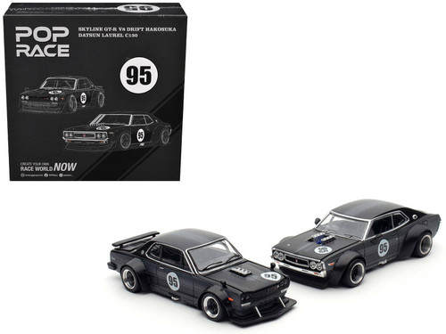 Skyline GT-R V8 Drift "Hakosuka" RHD (Right Hand Drive) #95 Black and Datsun Laurel C130 RHD (Right Hand Drive) Black 2 Car Box Set "Hong Kong Toycar Salon 2025" 1/64 Diecast Model Car by Pop Race Skyline GT-R V8 Drift "Hakosuka" RHD (Right Hand Drive) #95 Black and Datsun Laurel C130 RHD (Right Hand Drive) Black 2 Car Box Set "Hong Kong Toycar Salon 2025" 1/64 Diecast Model Car by Pop Race