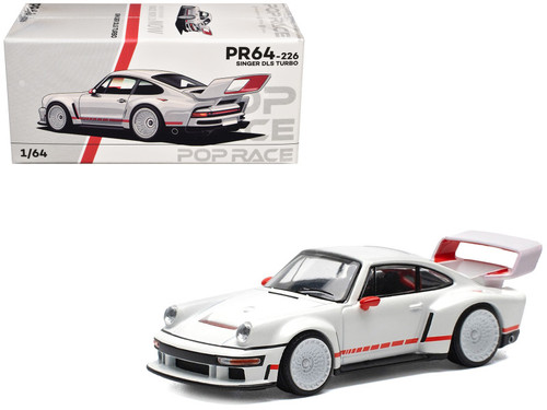Singer DLS Turbo White with Red Stripes 1/64 Diecast Model Car by Pop Race Singer DLS Turbo White with Red Stripes 1/64 Diecast Model Car by Pop Race