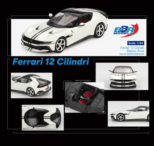 1/64 BBR Ferrari 12 Cilindri (Bianco Avus White) Diecast Car Model 1/64 BBR Ferrari 12 Cilindri (Bianco Avus White) Diecast Car Model