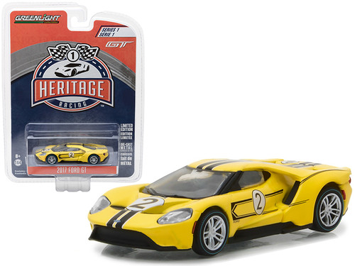 2017 Ford GT Yellow #2 - Tribute to 1967 Ford GT40 MK IV #2 Racing Heritage Series 1 1/64 Diecast Model Car by Greenlight