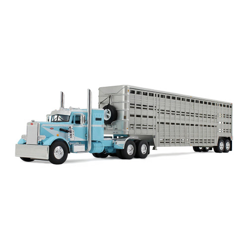 1/64 First Gear Peterbilt Model 351 (Blue) with 36” Vintage Sleeper & 45’ Wilson Vintage Livestock Trailer Diecast Model 1/64 First Gear Peterbilt Model 351 (Blue) with 36” Vintage Sleeper & 45’ Wilson Vintage Livestock Trailer Diecast Model