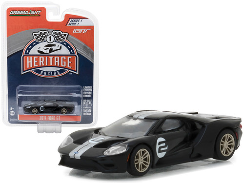 2017 Ford GT Black #2 - Tribute to 1966 Ford GT40 MK II #2 Racing Heritage Series 1 1/64 Diecast Model Car by Greenlight 