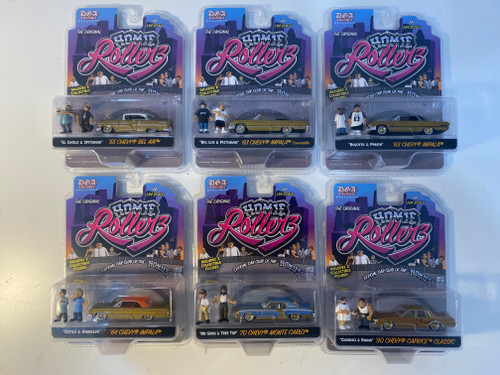CHASE CARS 1/64 Greenlight x DGA 6-Car Set Homie Rollerz 2025 Series 1 Assortment Diecast Car Models CHASE CARS 1/64 Greenlight x DGA 6-Car Set Homie Rollerz 2025 Series 1 Assortment Diecast Car Models