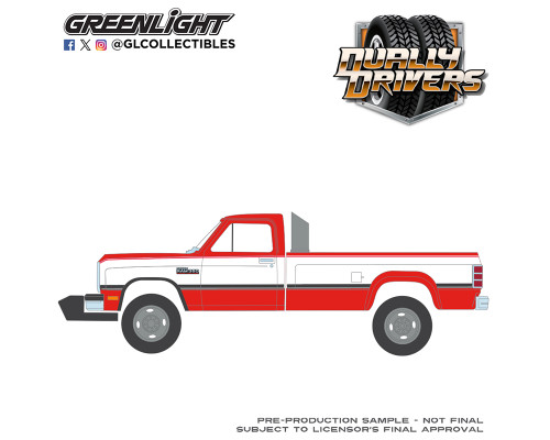 1/64 Greenlight 1993 Dodge Ram D350 Dually (Red & White with Exhaust & Bumper Weights) Diecast Car Model 1/64 Greenlight 1993 Dodge Ram D350 Dually (Red & White with Exhaust & Bumper Weights) Diecast Car Model