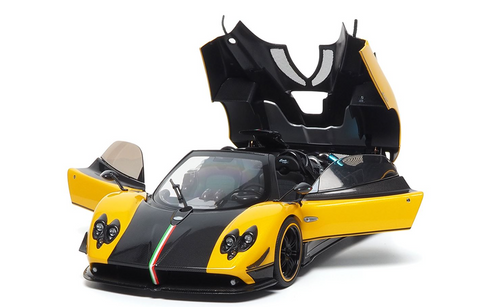 1/18 BBR Pagani Zonda Cinque Roadster (Geneva Yellow) Diecast Car Model with Leather Case