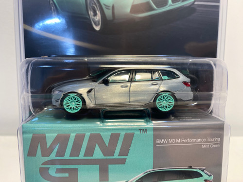 CHASE CAR 1/64 Mini GT BMW M3 Touring G81 M Performance (Chrome Silver with Green Wheels) Diecast Car Model CHASE CAR 1/64 Mini GT BMW M3 Touring G81 M Performance (Chrome Silver with Green Wheels) Diecast Car Model