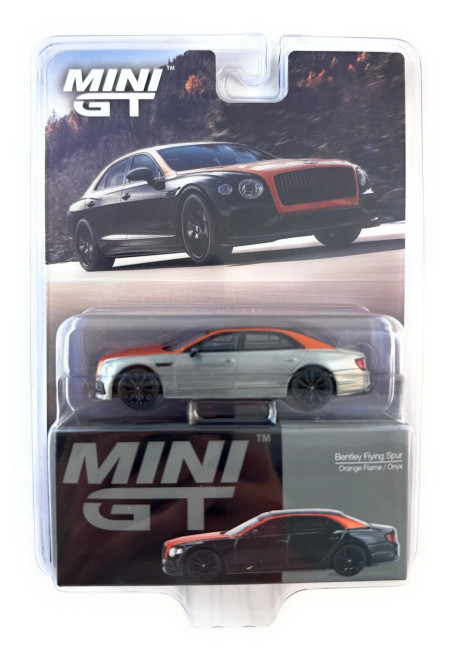 CHASE CAR 1/64 Mini GT Bentley Flying Spur (Orange Flame & Chrome Silver) Diecast Car Model CHASE CAR 1/64 Mini GT Bentley Flying Spur (Orange Flame & Chrome Silver) Diecast Car Model