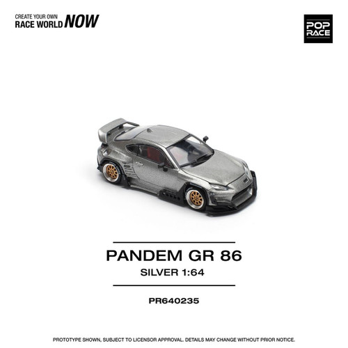 1/64 Poprace Toyota Pandem GR86 (Silver) DIecast Car Model 1/64 Poprace Toyota Pandem GR86 (Silver) DIecast Car Model