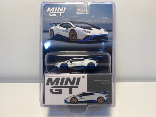 CHASE CAR 1/64 Mini GT Lamborghini Huracán STO (Bianco Asopo White with Blue Wheels) Diecast Car Model CHASE CAR 1/64 Mini GT Lamborghini Huracán STO (Bianco Asopo White with Blue Wheels) Diecast Car Model