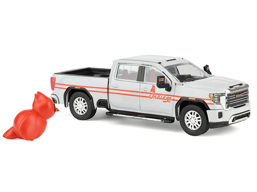 2022 GMC Sierra 3500 HD Pickup Truck "Indiana Cardinals" Silver Metallic with Red Stripes and Cardinal Figure "2025 Greenlight Waltersons Collector's Expo Exclusive" 1/64 Diecast Model Car by Greenlight 2022 GMC Sierra 3500 HD Pickup Truck "Indiana Cardinals" Silver Metallic with Red Stripes and Cardinal Figure "2025 Greenlight Waltersons Collector's Expo Exclusive" 1/64 Diecast Model Car by Greenlight