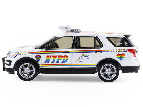 2016 Ford Police Interceptor Utility "New York Police Department (NYPD) Pride Livery" White with Rainbow Stripes "Hot Pursuit" Series 47 1/64 Diecast Model Car by Greenlight 2016 Ford Police Interceptor Utility "New York Police Department (NYPD) Pride Livery" White with Rainbow Stripes "Hot Pursuit" Series 47 1/64 Diecast Model Car by Greenlight