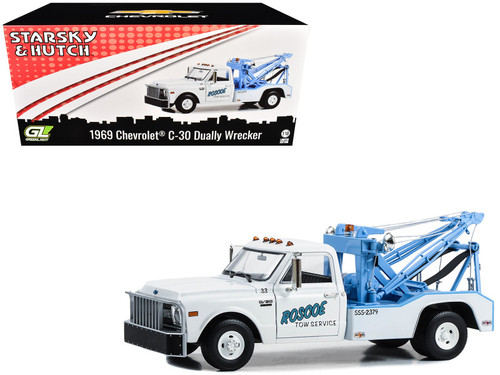 1969 Chevrolet C-30 Dually Wrecker Tow Truck "Roscoe Tow Service" White "Starsky and Hutch" (1975-1979) TV Series 1/18 Diecast Model Car by Greenlight 1969 Chevrolet C-30 Dually Wrecker Tow Truck "Roscoe Tow Service" White "Starsky and Hutch" (1975-1979) TV Series 1/18 Diecast Model Car by Greenlight