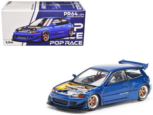 Pandem Civic EG6 VTEC RHD (Right Hand Drive) Blue Metallic with No Hood 1/64 Diecast Model Car by Pop Race Pandem Civic EG6 VTEC RHD (Right Hand Drive) Blue Metallic with No Hood 1/64 Diecast Model Car by Pop Race
